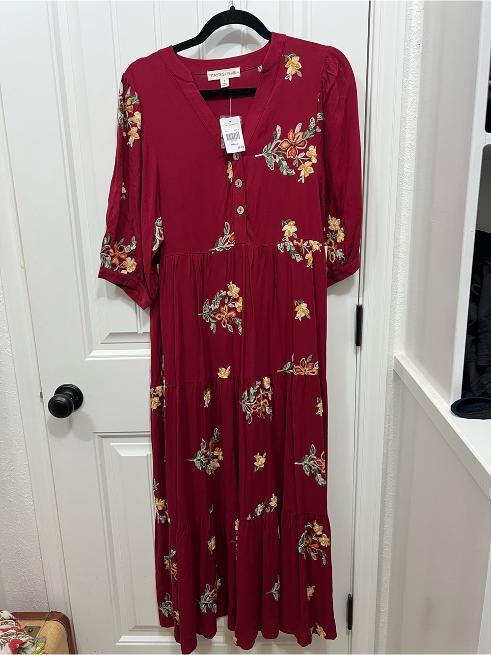 Women's Burgundy Floral Midi Dress by Unknown Brand